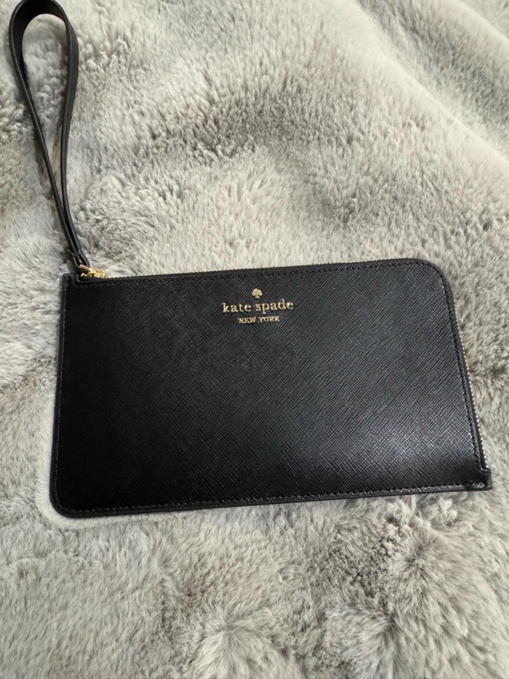 Kate Spade ♠️ Black Leather Wristlet Pouch with Gold Logo